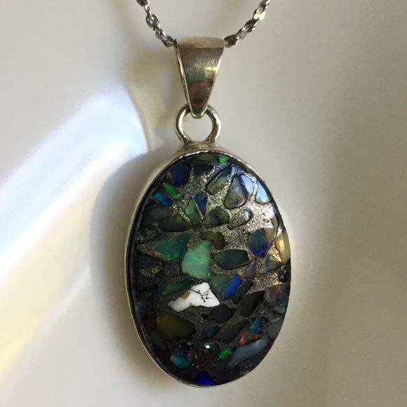SOLD: 925 SS Ethiopian Opal/Pyrite Pendant - Picture 4 of 6